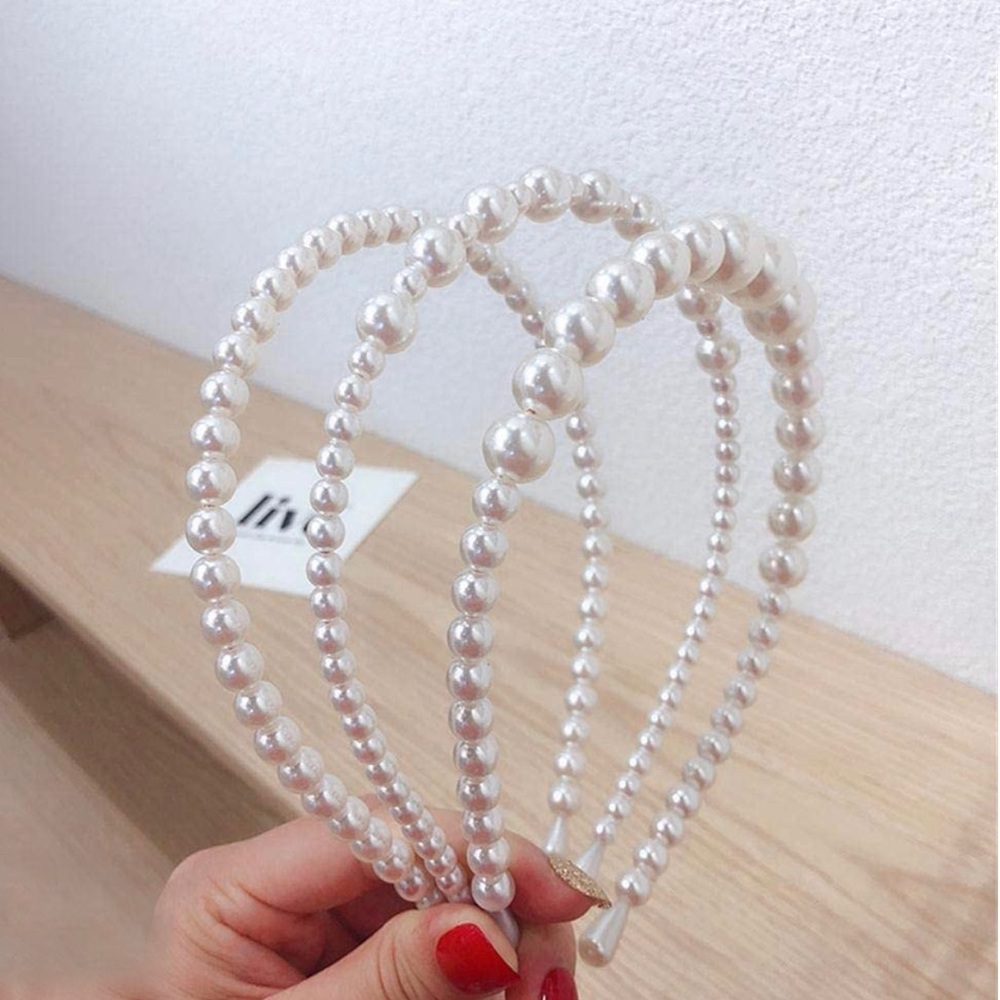 3Pcs White Faux Pearl Hairbands